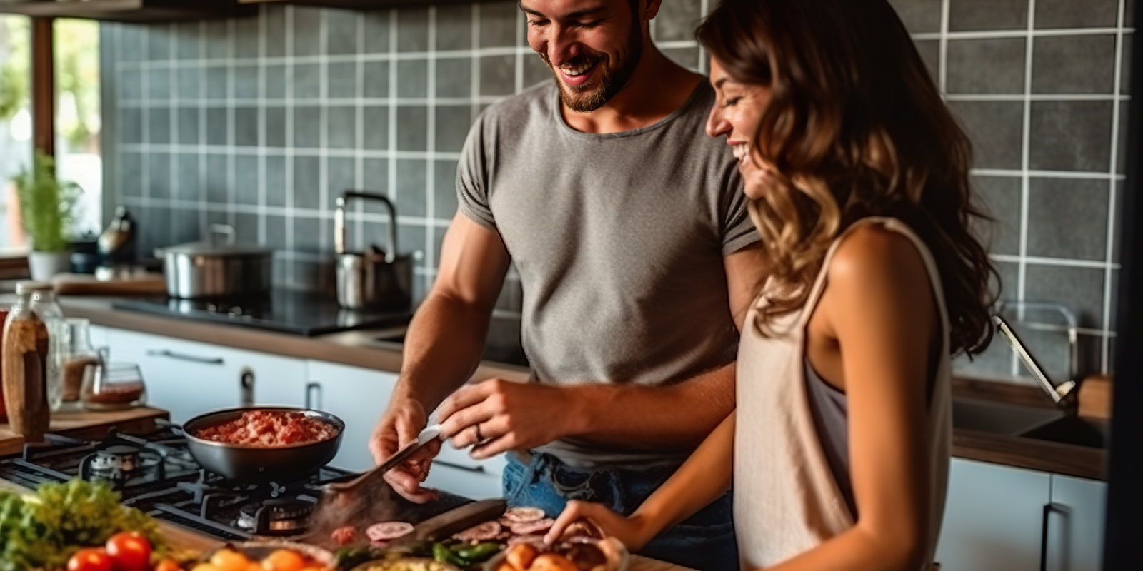 Couple cook healthy food for high sex hormone levels